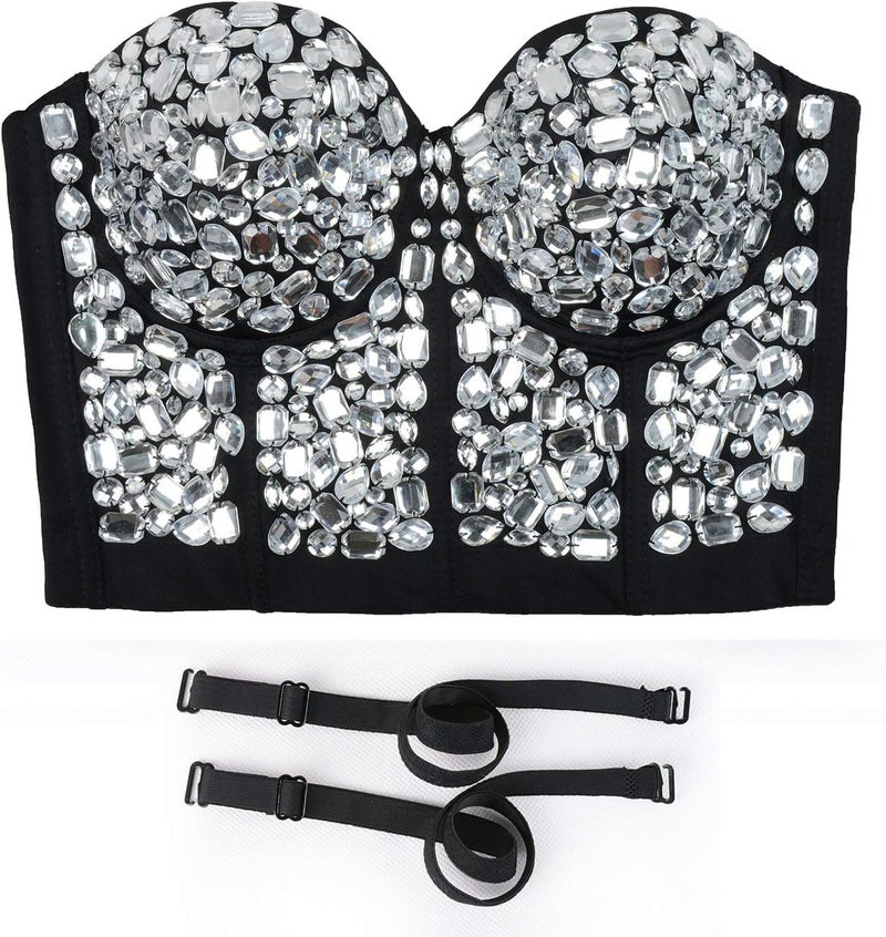 ELLACCI Women's Rhinestone Bustier Crop Top Sexy Corset Top - Image 3